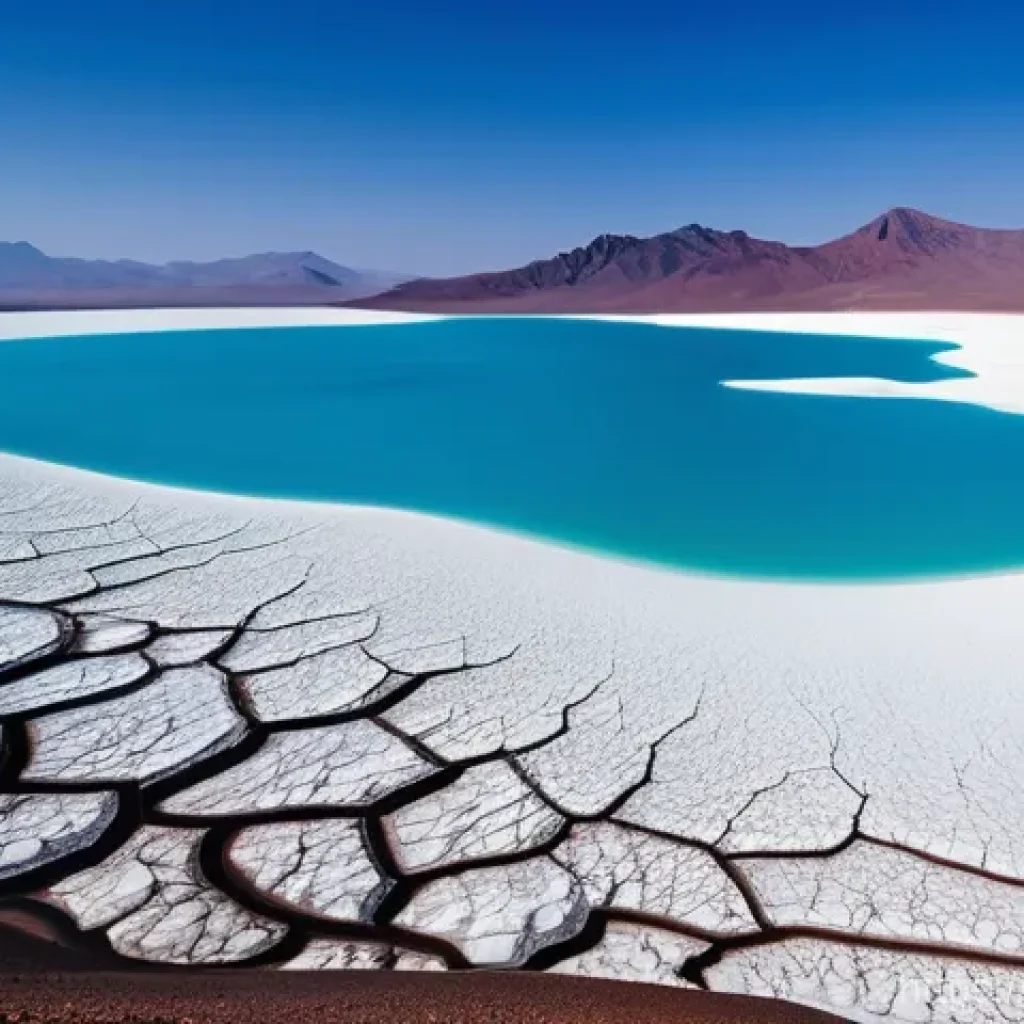 지부티 아사레 해변 - **Prompt:** A breathtaking panoramic landscape of Lac Assal in Djibouti under a clear, intense blue ...