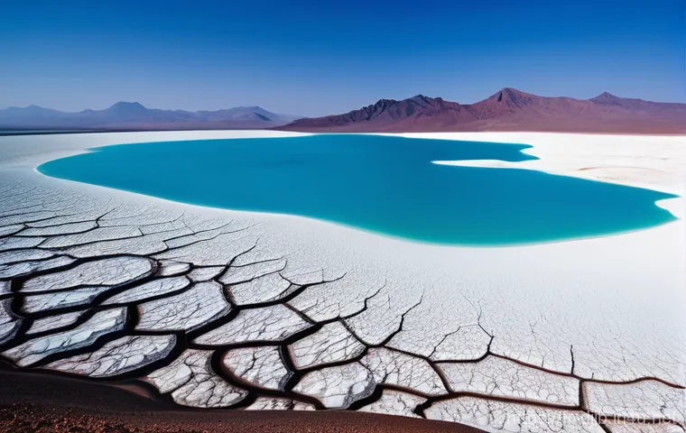 지부티 아사레 해변 - **Prompt:** A breathtaking panoramic landscape of Lac Assal in Djibouti under a clear, intense blue ...