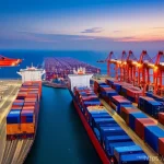 지부티와 국경을 맞댄 국가들 비교 - **Prompt 1: "A bustling, futuristic port scene in Djibouti, showcasing the Doraleh Container Termina...