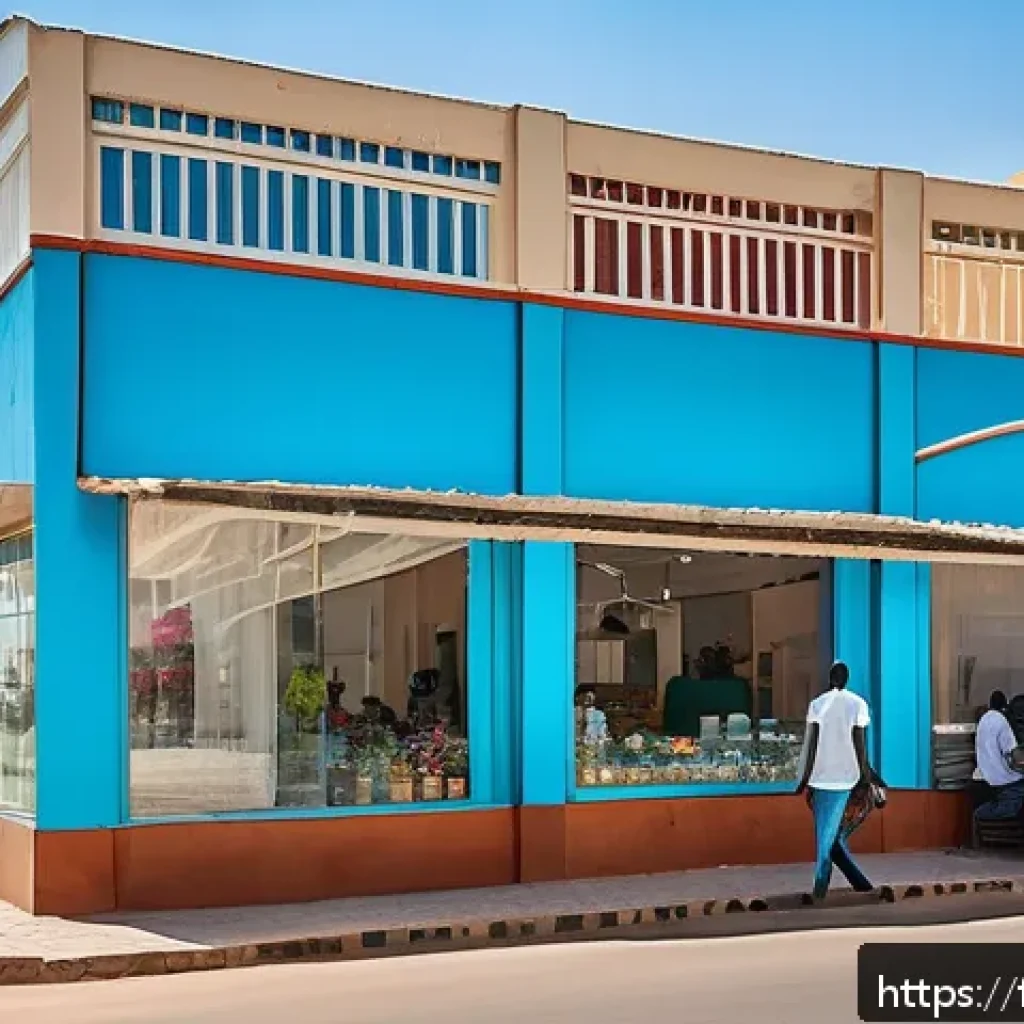 지부티와 지부티 도시권 발전 비교 - A bustling modern commercial zone in the heart of Djibouti city during daytime, featuring contempora...
