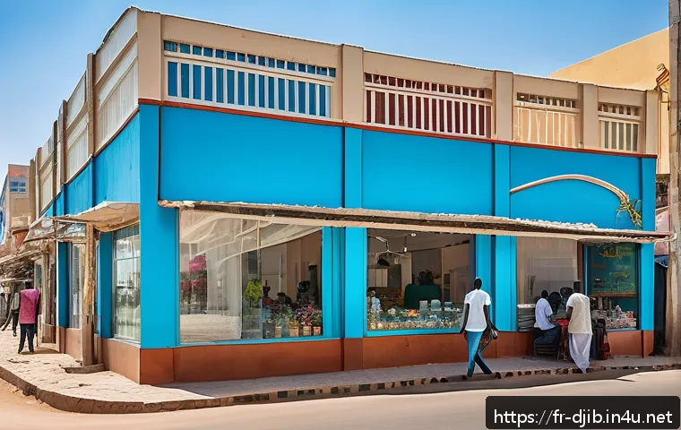 지부티와 지부티 도시권 발전 비교 - A bustling modern commercial zone in the heart of Djibouti city during daytime, featuring contempora...